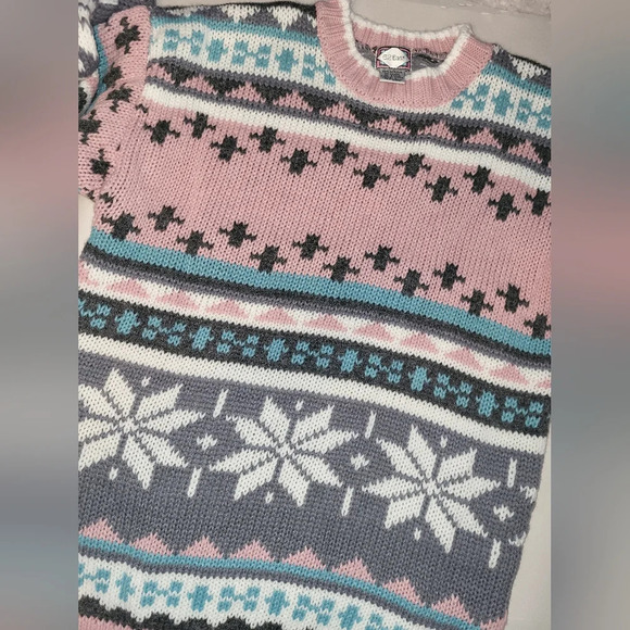 Vintage 62 East Knit Sweater Geometric Design Size Large Pink Gray Blue  80s 90s - Picture 4 of 7